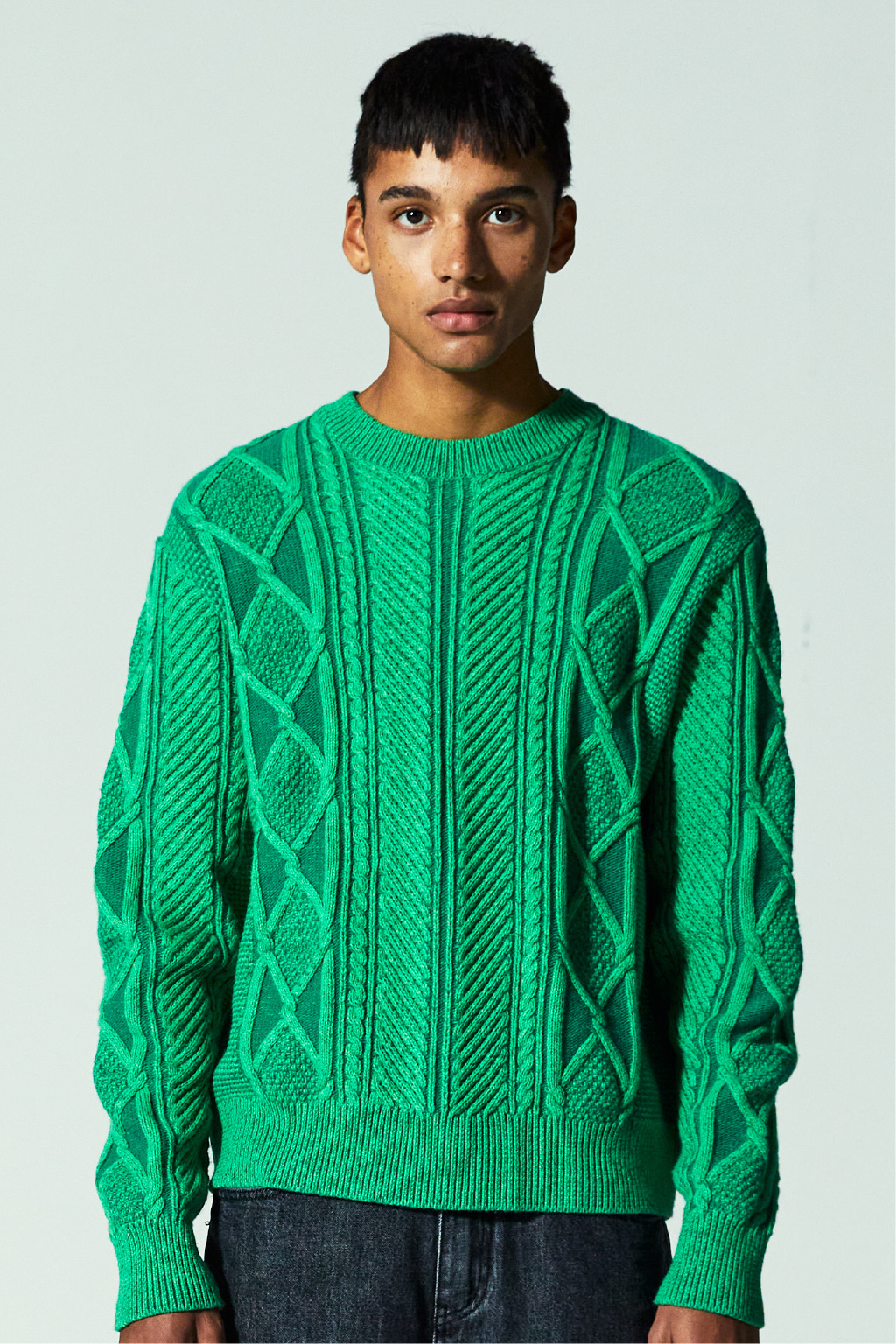 ARAN CABLE TWO TONE KNIT [GREEN]