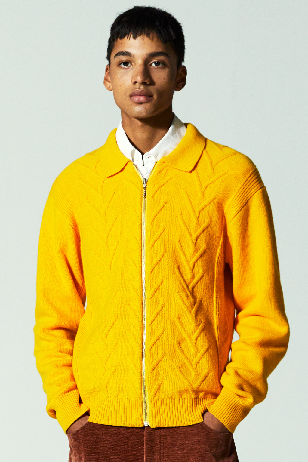 80S ARAN CABLE ZIP-UP KNIT [YELLOW]